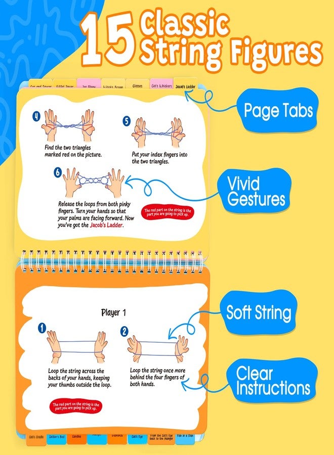 Kasfalci String Figure Game Book with String, Classic String Games with Step-by-Step Instructions, String Figure Book, Fine Motor Skills Toys, Gifts for Kids 6-12 Year Old, Girl Boy Gift, Kids Books - Image 2
